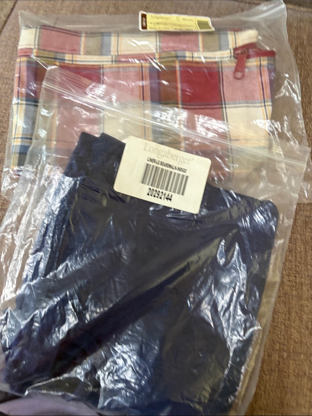 NWT 2 Longaberger Large Boardwalk Liners Paprika Plaid(zipper)&Indigo(over edge)